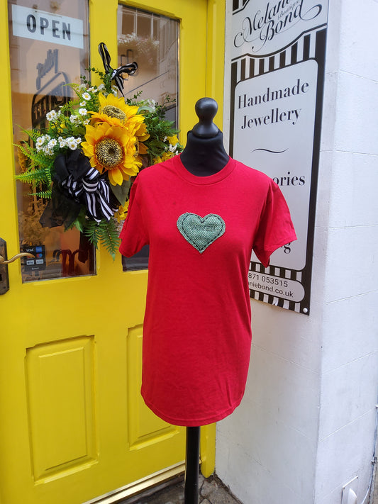 Red Woven T-shirt with Tweed Heart