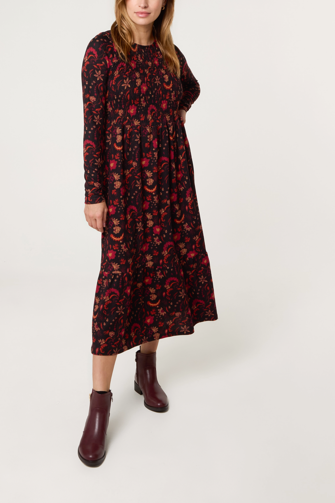 Red and Black Floral Soft Dress