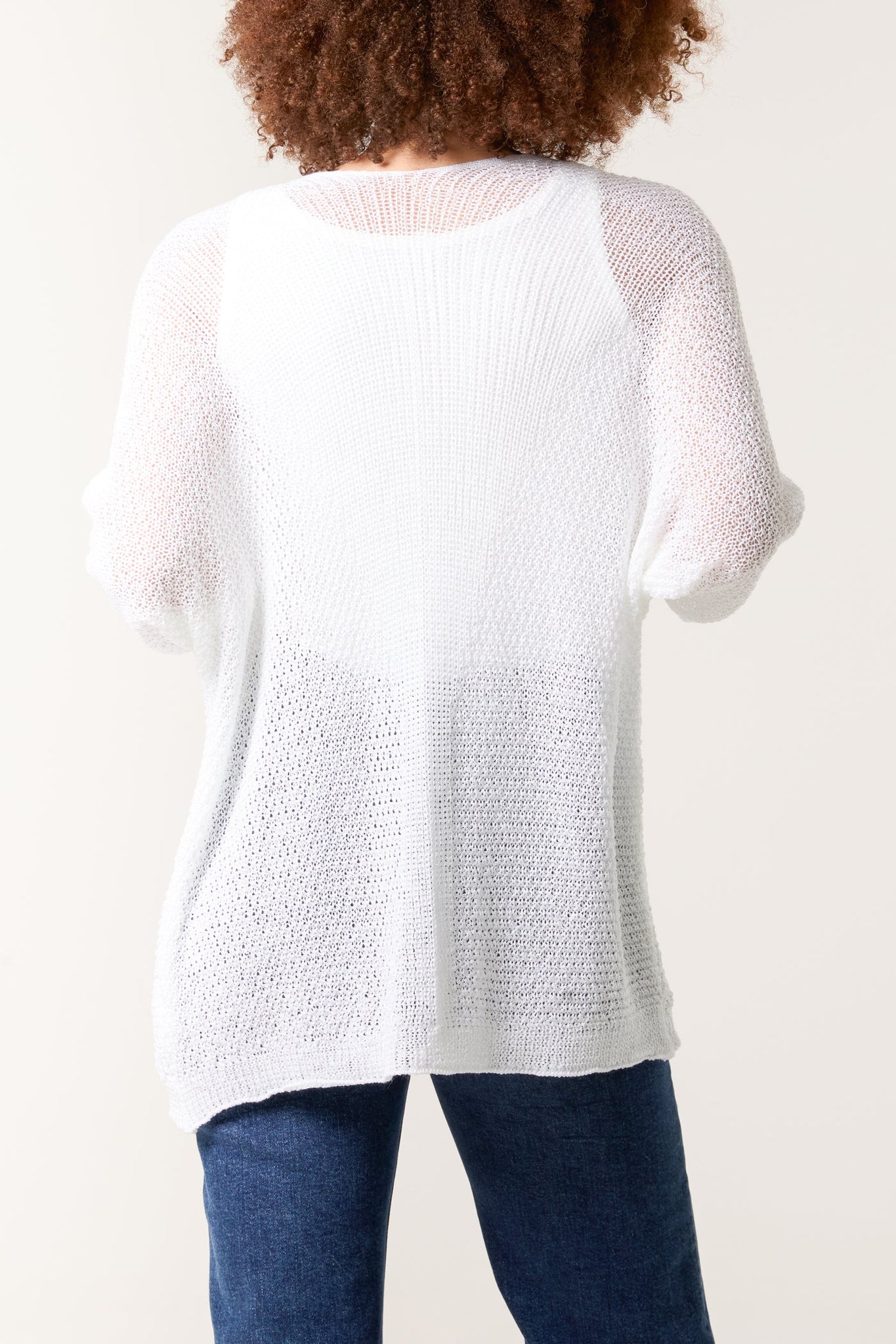 Pointelle Fine Knit 3/4 Sleeve Cardigan