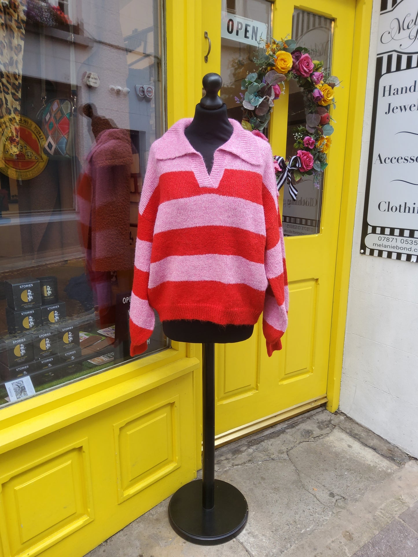Polo Collar Striped Knit Jumper