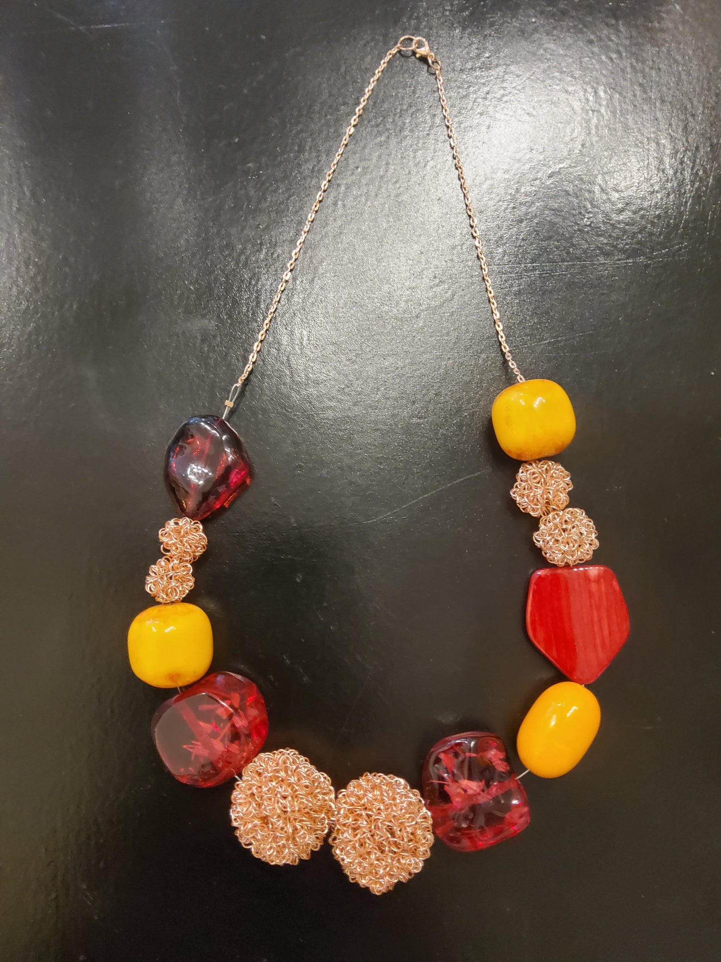 Red, yellow and gold beaded necklace