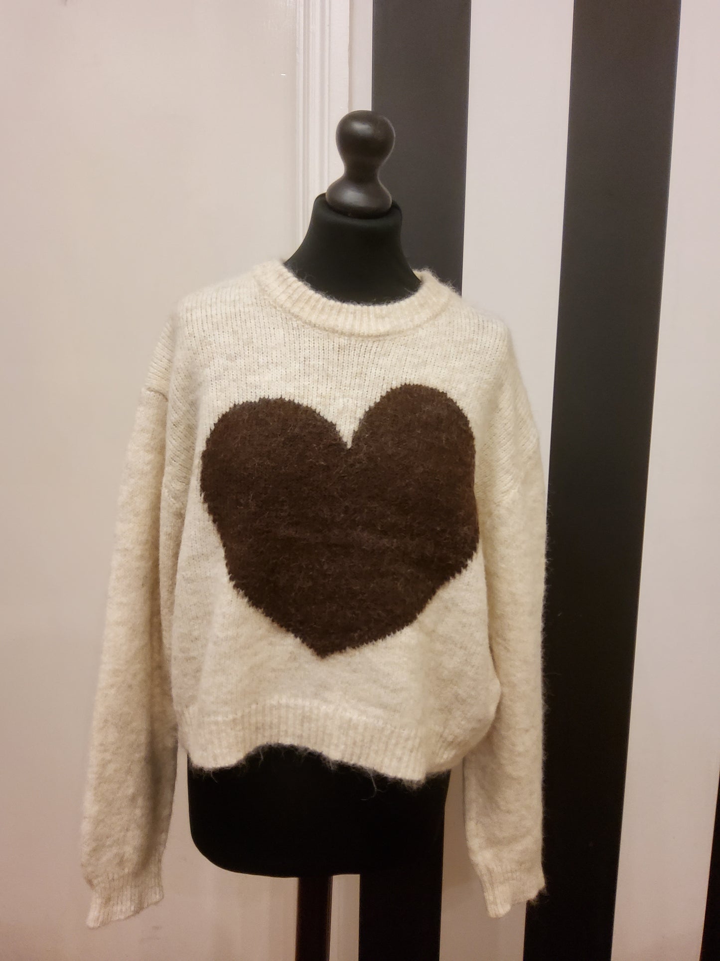 Brown and Cream Heart Crew Neck Jumper