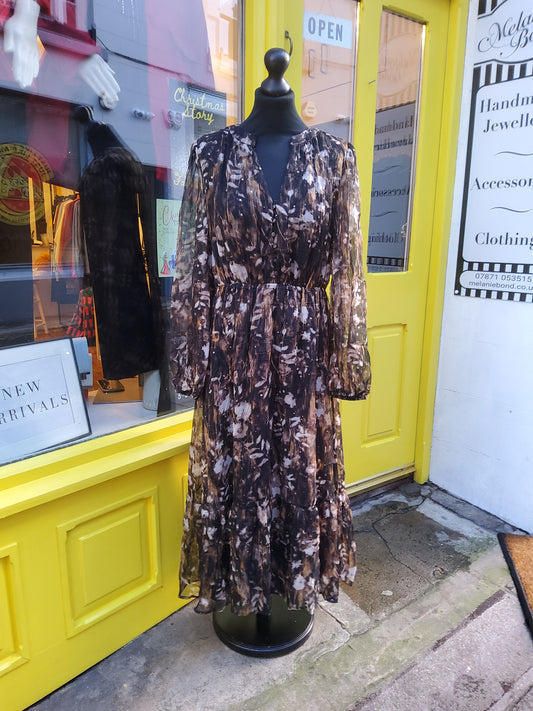 Leaf Print Diamanté Chiffon Dress