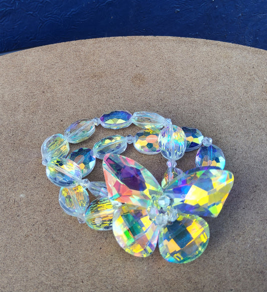 Aurora Borealis Crystal Butterfly Bracelet On Elastic (to order)