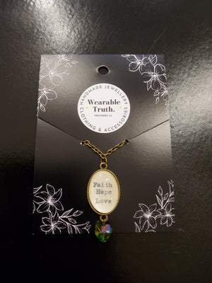 'Faith, Hope, Love' Bronze Necklace