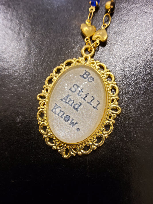 Be still and know Gold Necklace with Heart Chain
