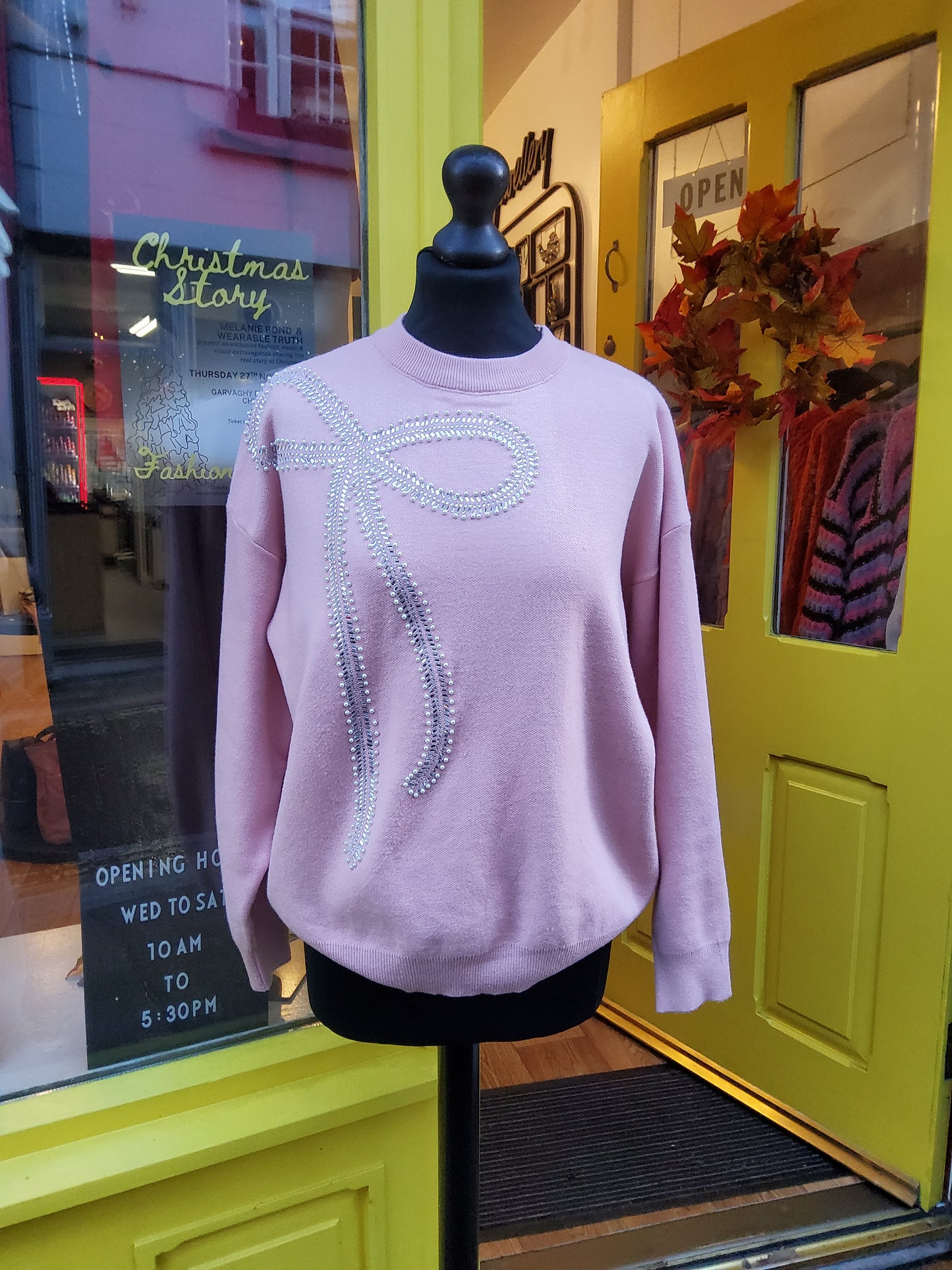 Pink Diamanté Bow Jumper