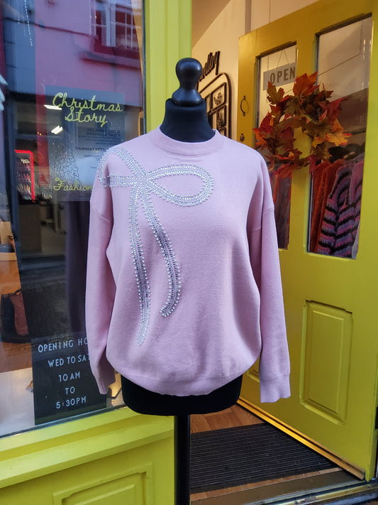 Pink Diamanté Bow Jumper