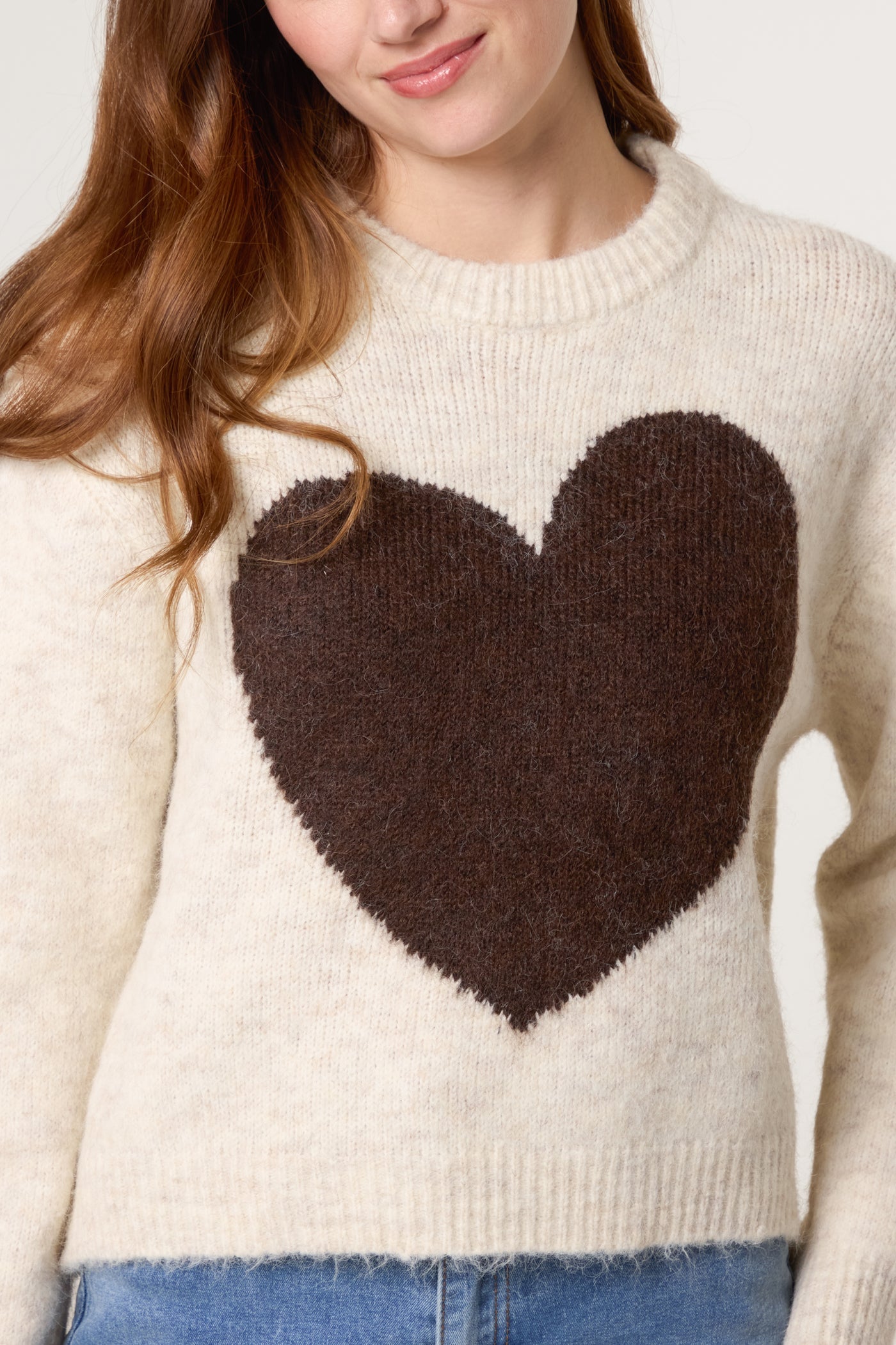 Brown and Cream Heart Crew Neck Jumper
