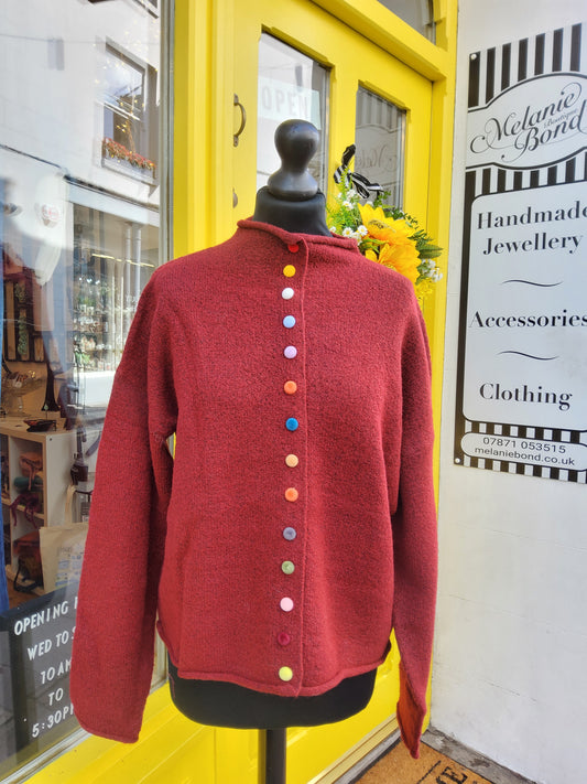 Burgundy Velvet Buttoned Cardigan