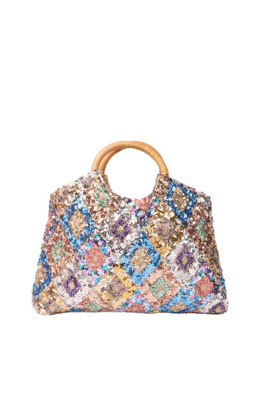 Sequin Bag with Bamboo Handle