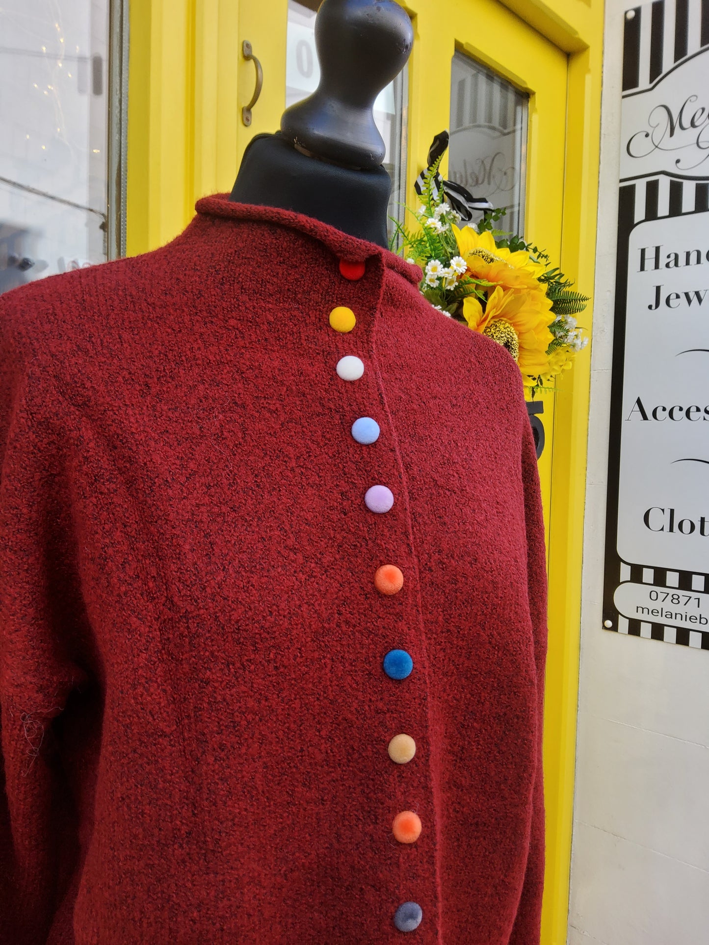 Burgundy Velvet Buttoned Cardigan