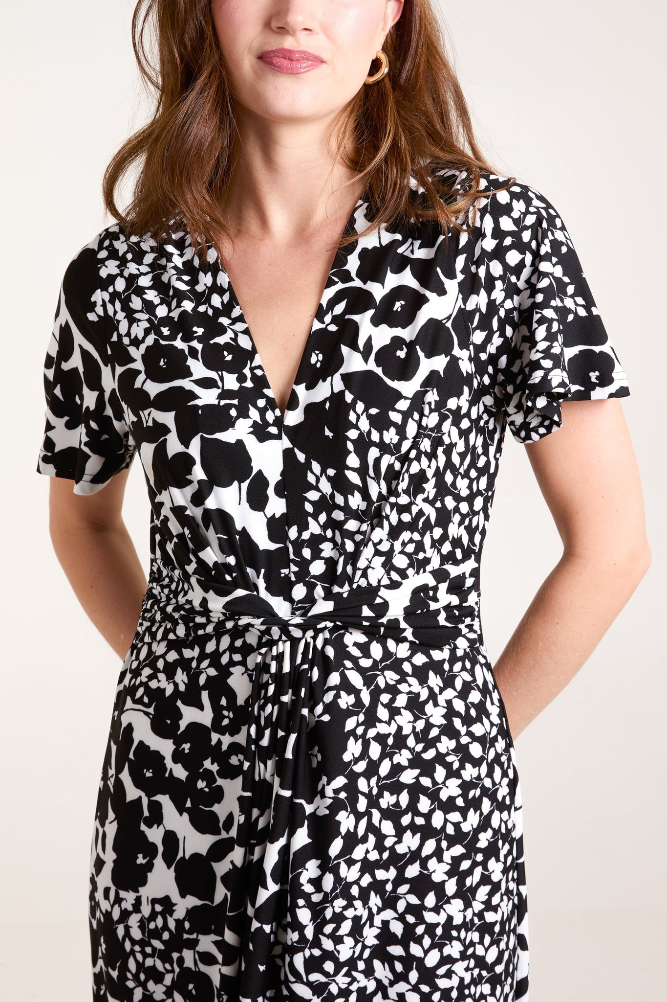 Black and White Twist Front Midi Dress