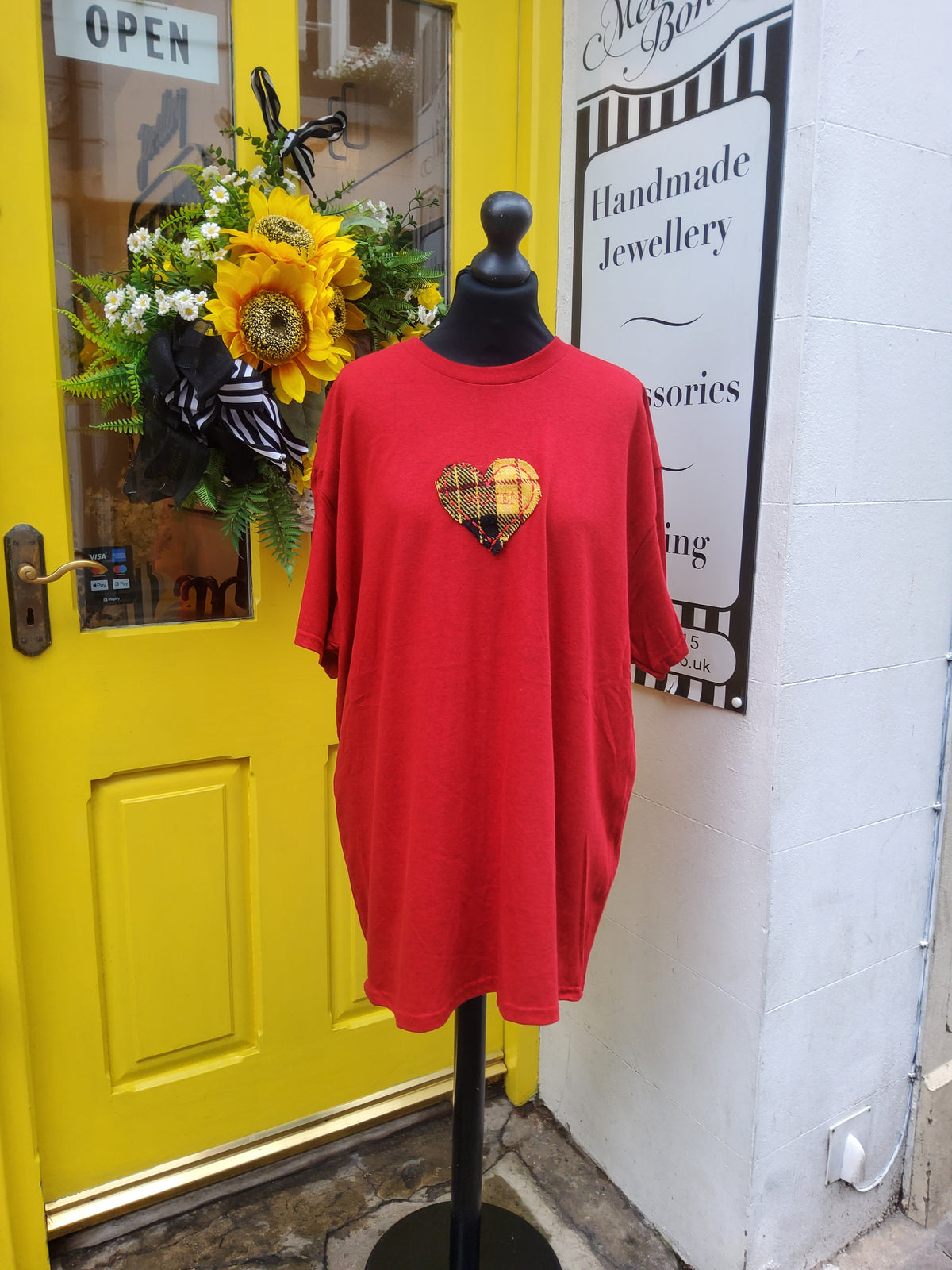 Red Woven T-shirt with Yellow/Black Heart