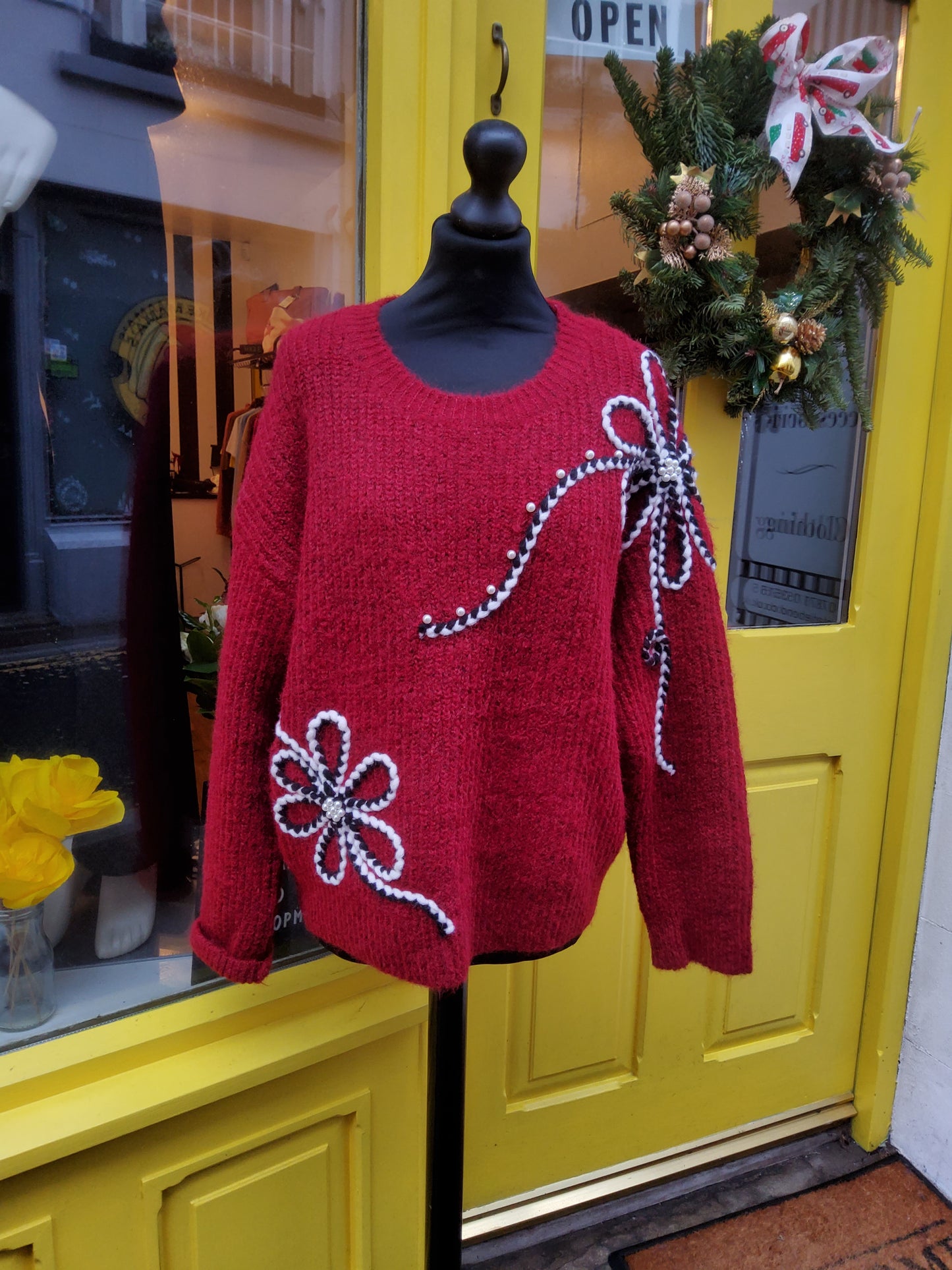 Burgundy Pearl Floral Jumper