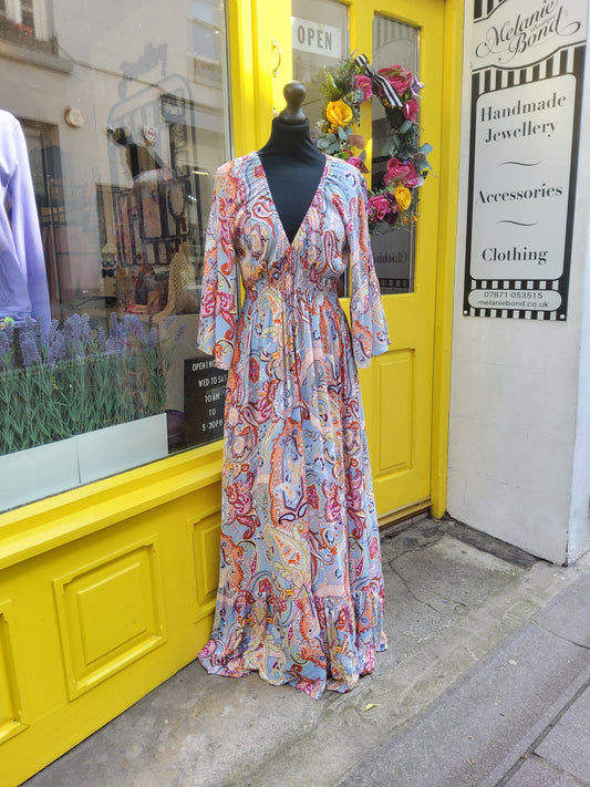 Paisley Print Empire Line Dress with Half Sleeve