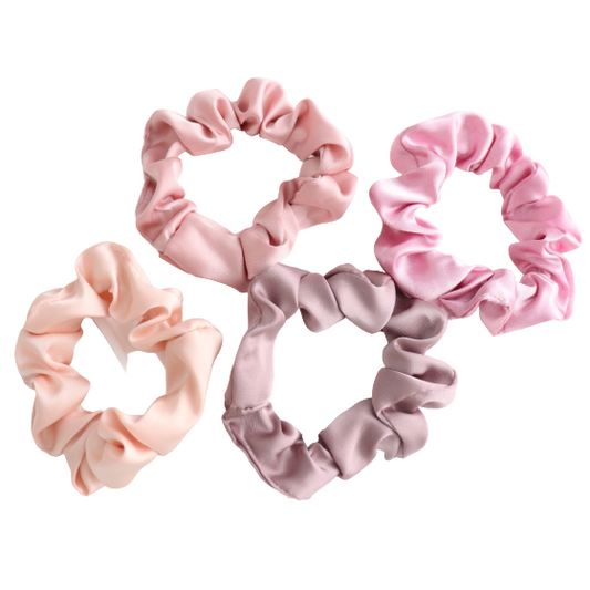 Set of four pink hued scrunchies