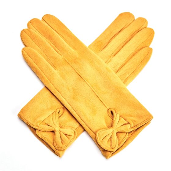 Bow detail suedette gloves