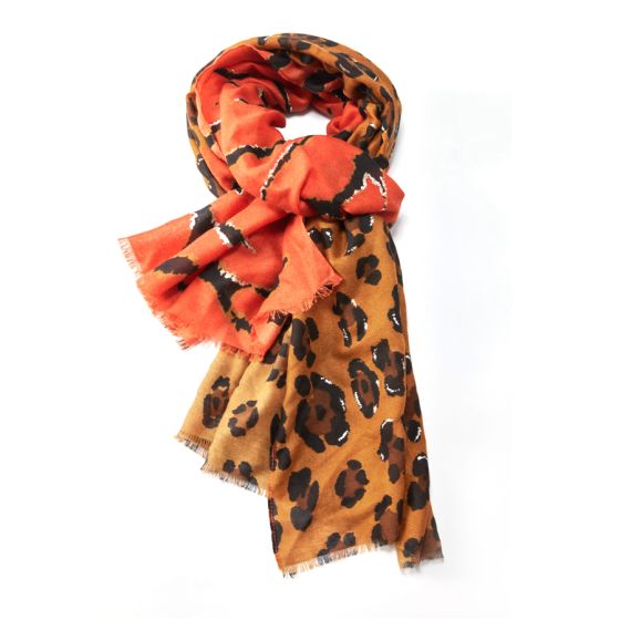 Rust Abstract Leopard Print Scarf