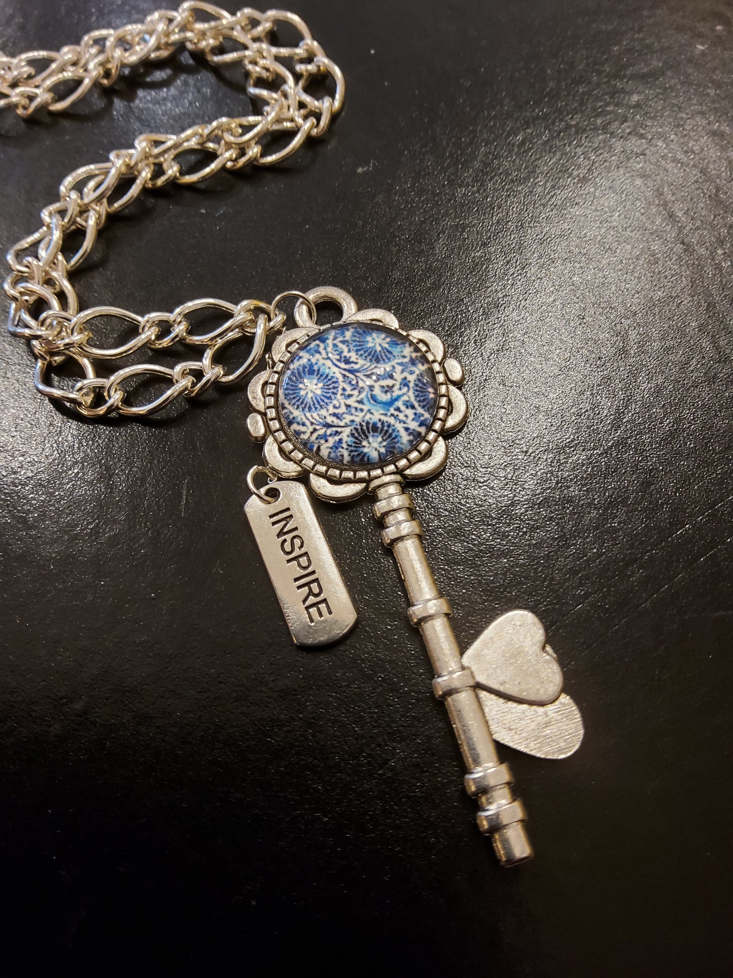 Inspire Double Heart Silver Key Necklace