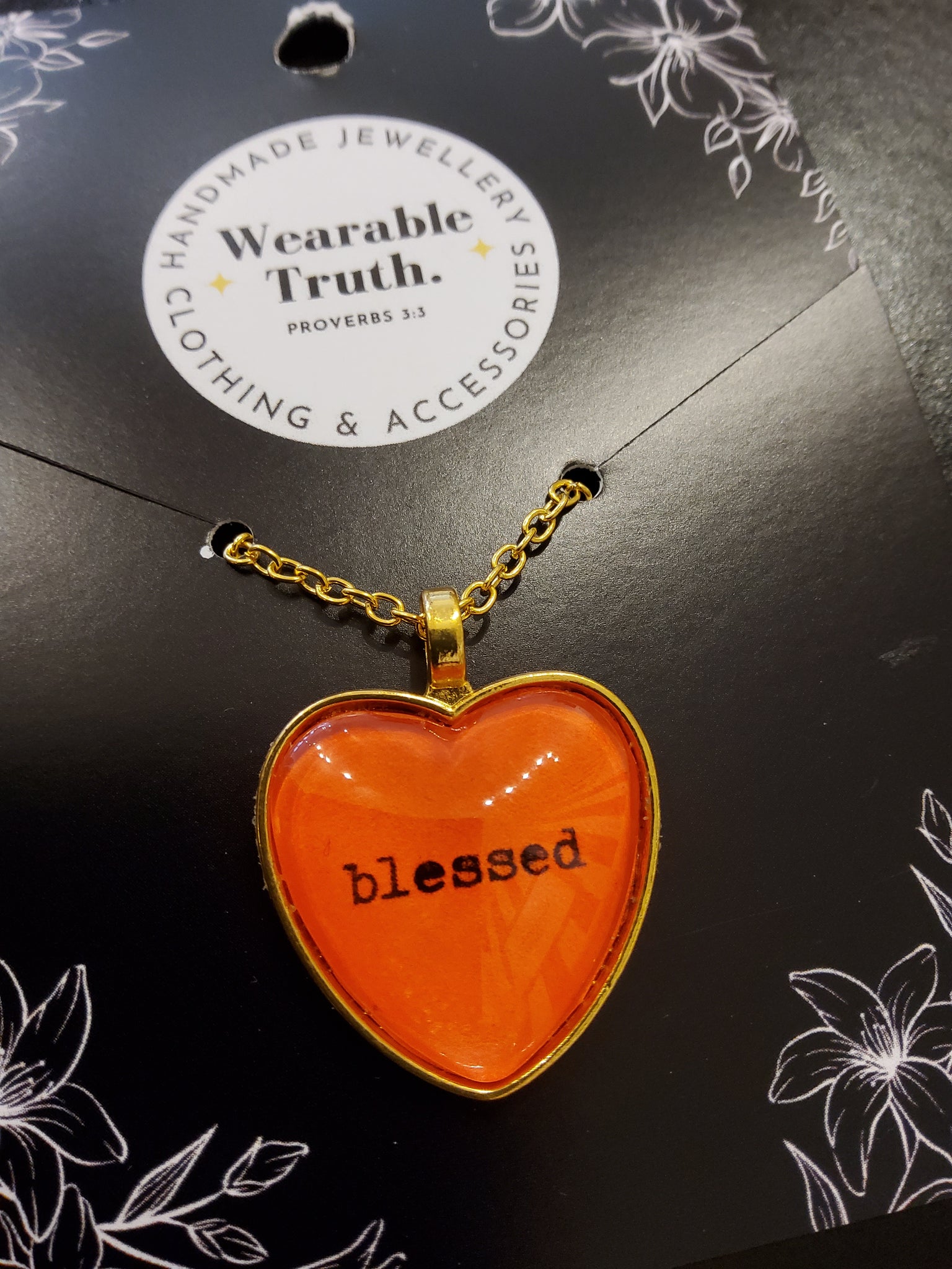 Blessed Orange Heart Golden Necklace