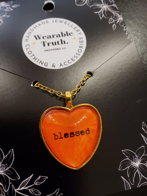 Blessed Orange Heart Golden Necklace