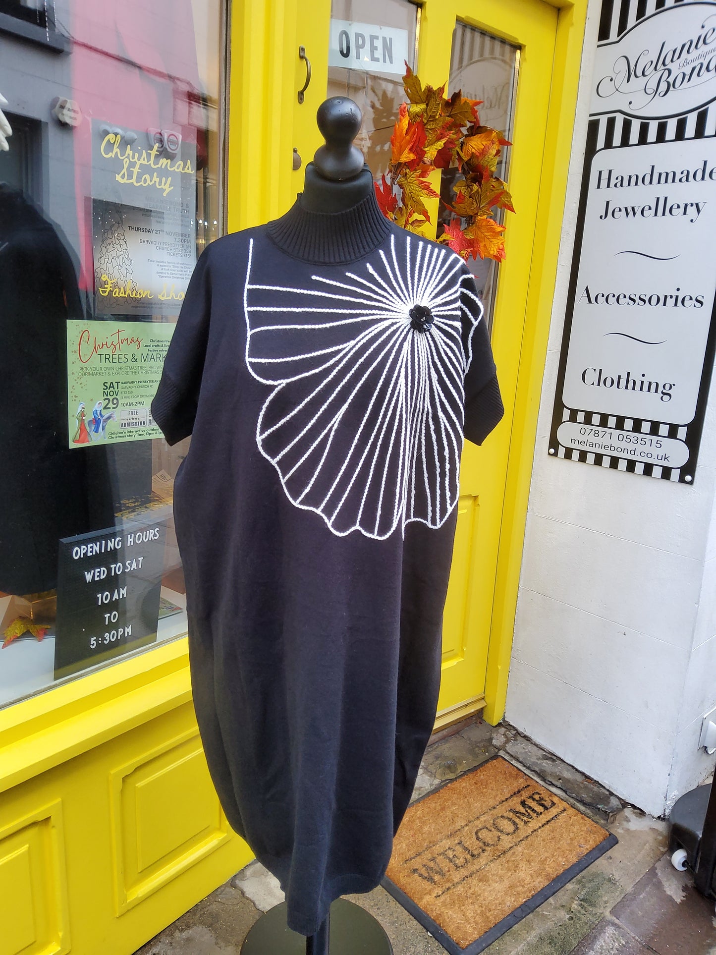 Black Knitted Flower High Neck Dress