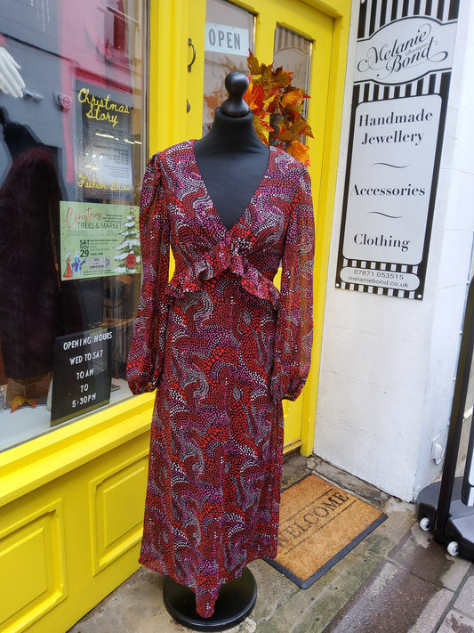 Frilled Pink Polka Dot Midi Dress