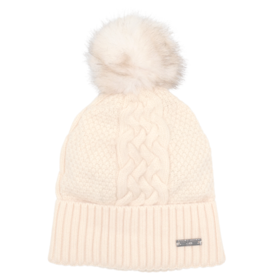 Red Cuckoo Cream Cable Knit PomPom Hat