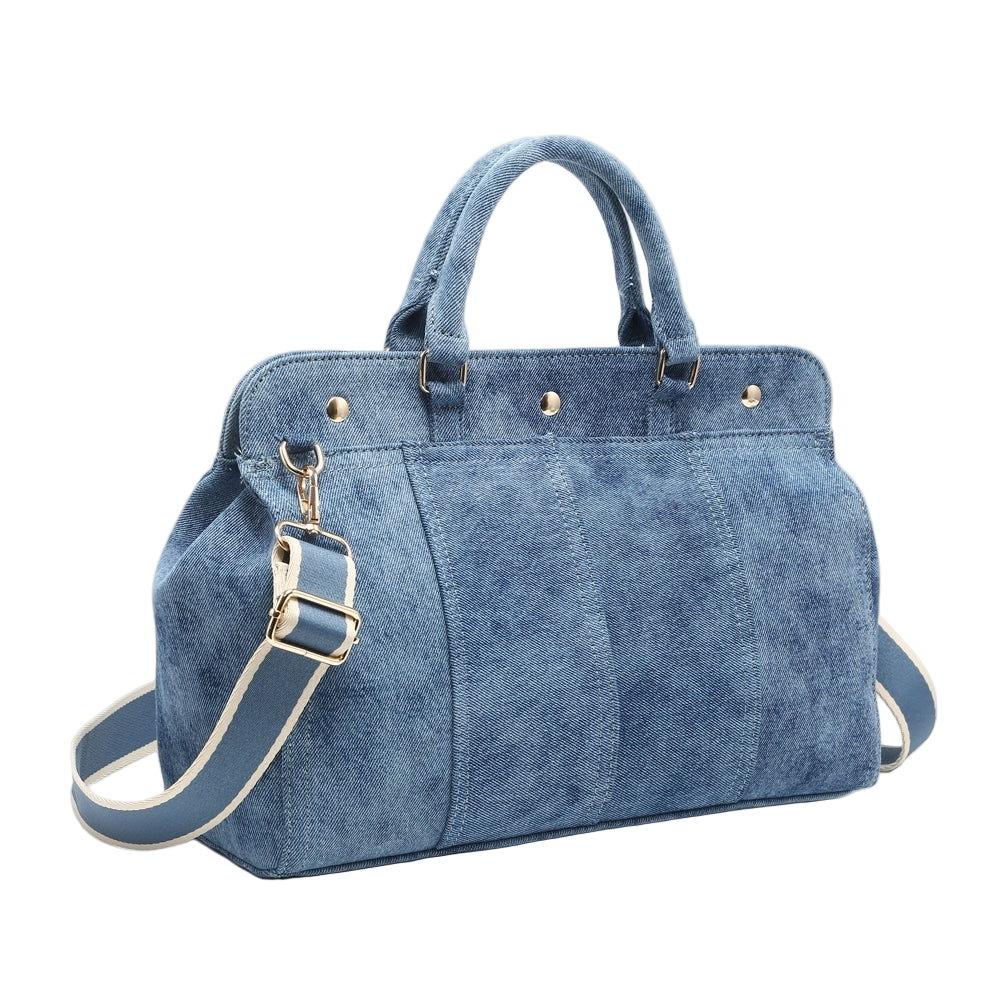 Denim handbag with additional wide crossbody strap