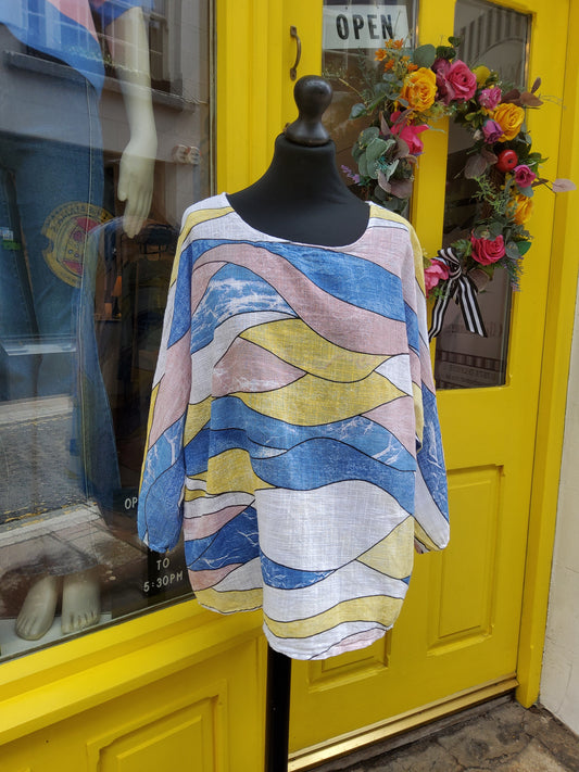 Pink & Yellow Stained glass window wave summer top