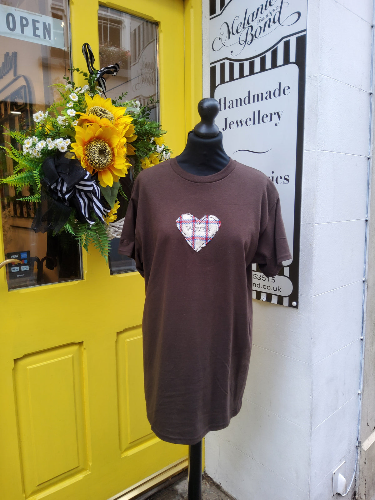Brown Woven T-shirt with Cream/Red Heart