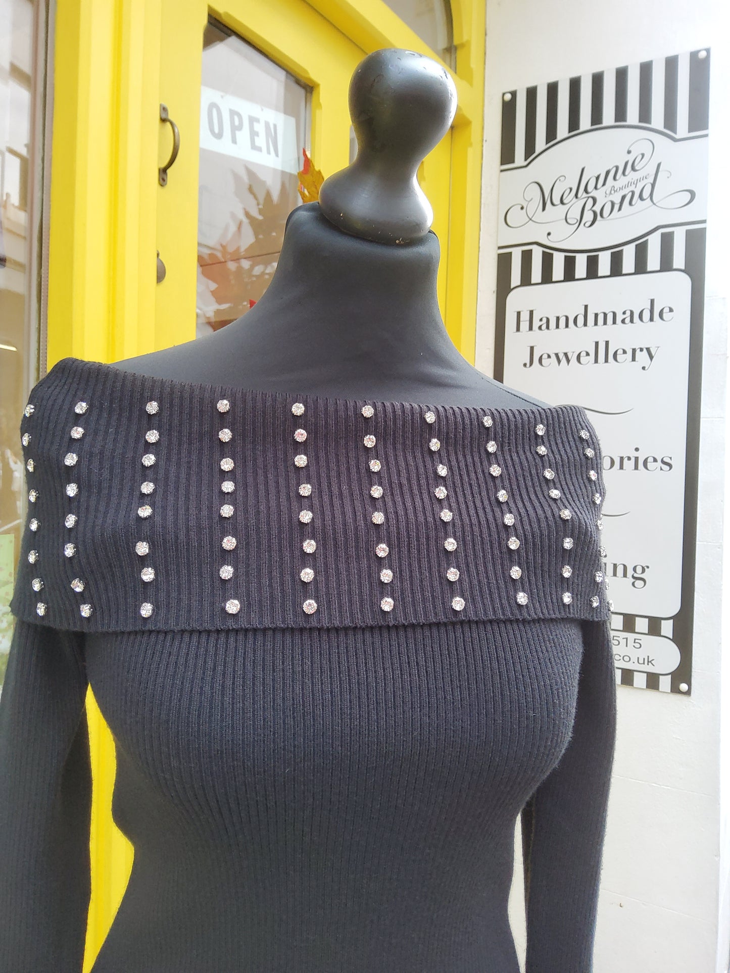 Diamanté Bardot Ribbed Jumper