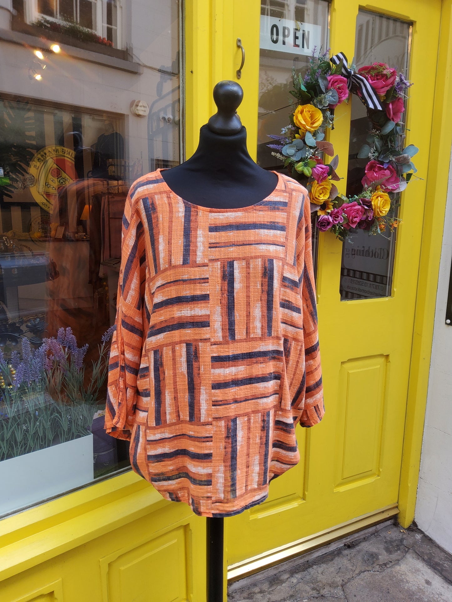 Orange & Navy Stripes Top