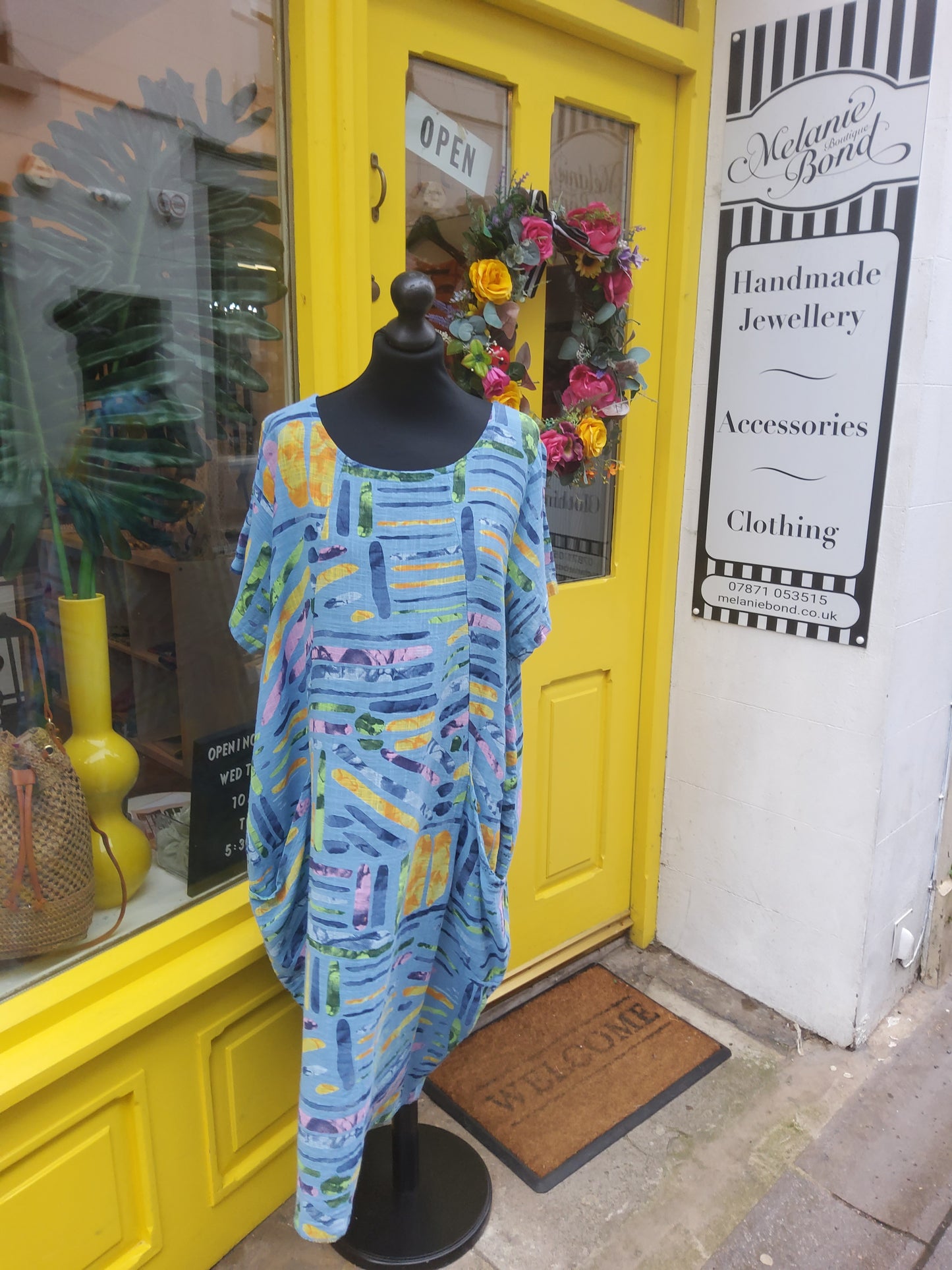 Denim Blue Abstract Cotton Dress