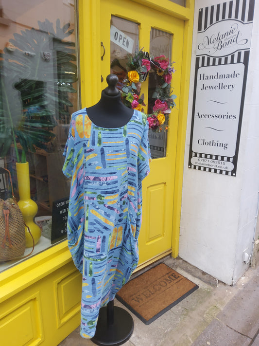 Denim Blue Abstract Cotton Dress