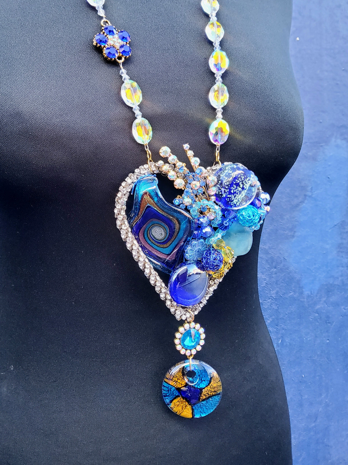 Metallic blue quartz bracelet with aurora borealis crystal (to order)