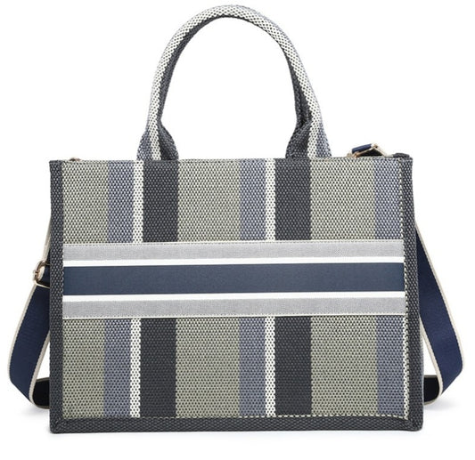 Navy Stripe Structured Tote Bag