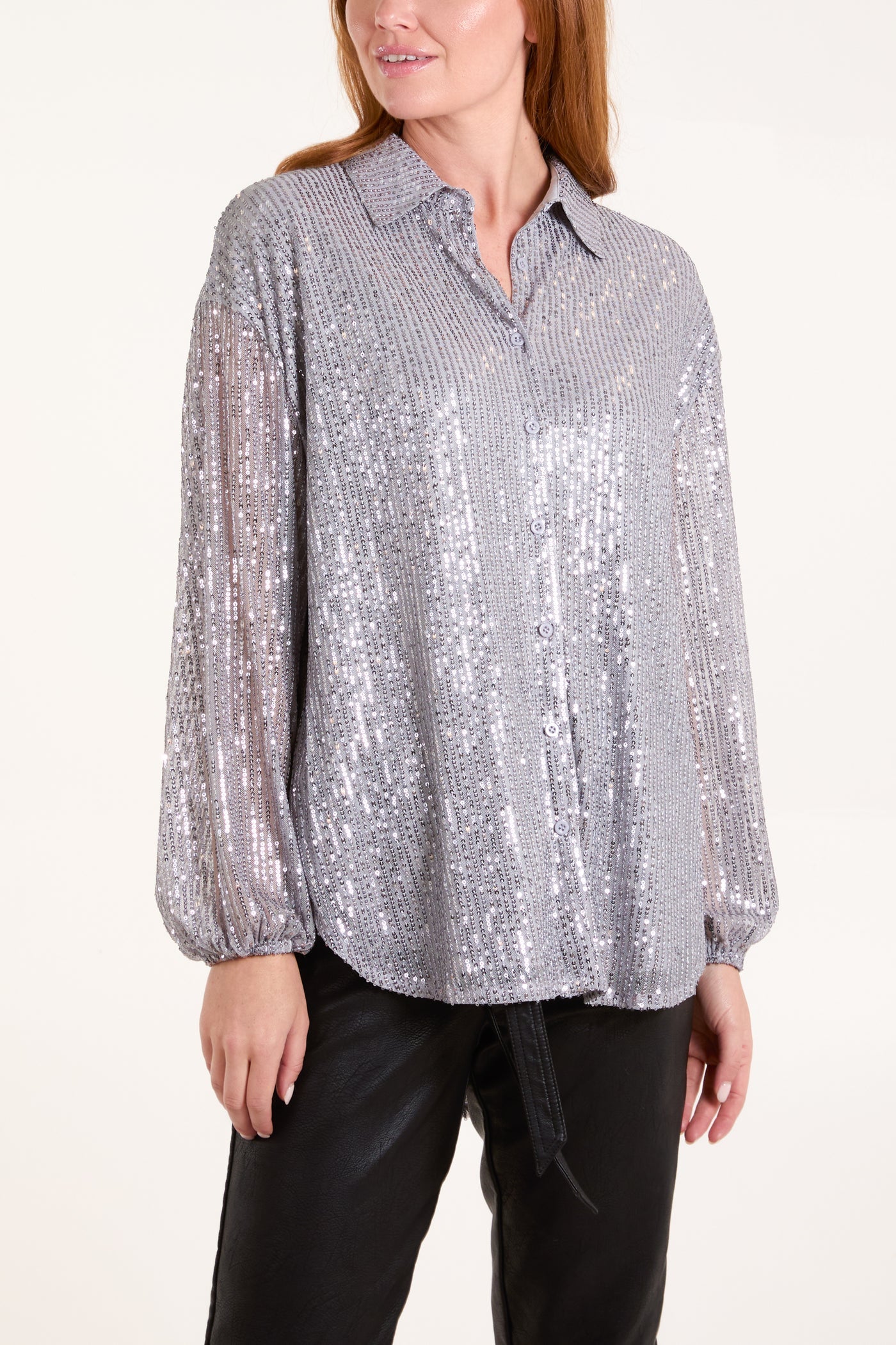 Silver Long Sleeve Sequin Shirt