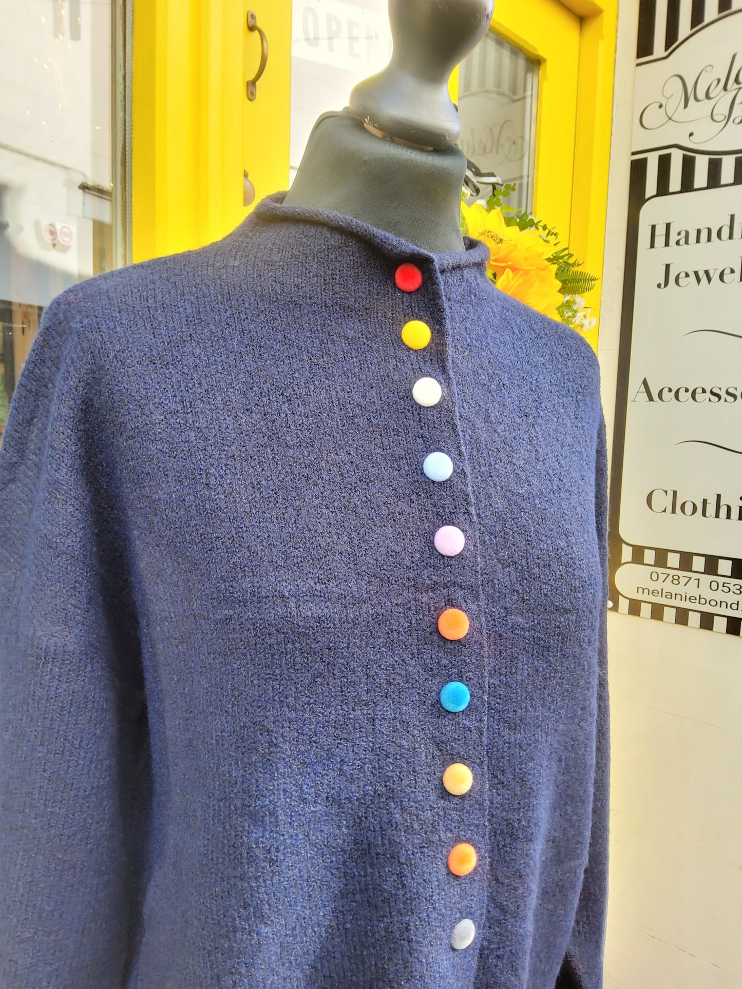Navy Velvet Buttoned Cardigan