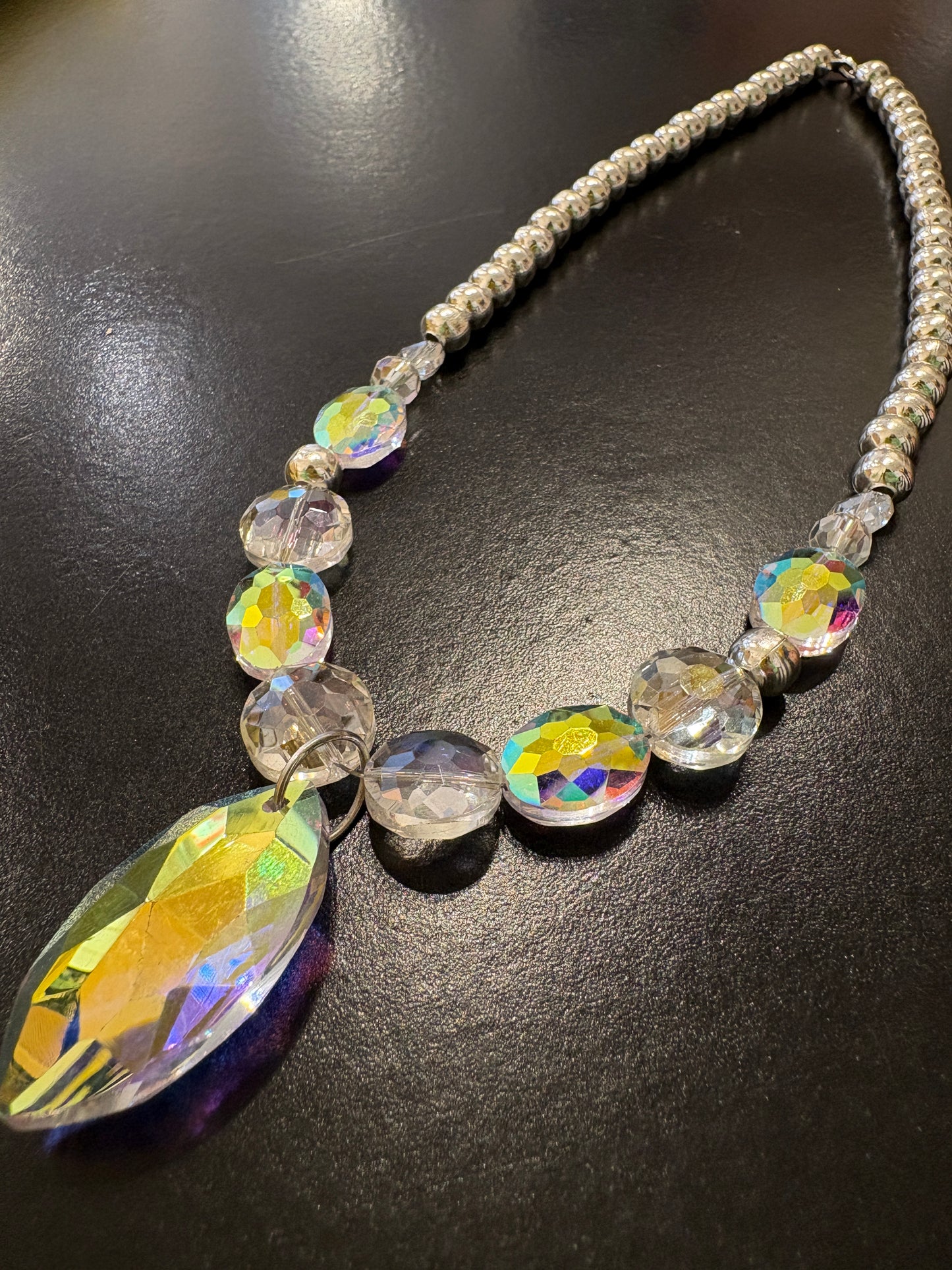Faceted aurora borealis crystal beaded necklace