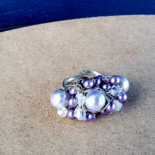 Hand-wired Lilac Pearl & Mixed Metal Wire Ring (to order)