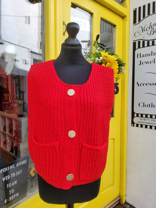Red Chunky Knit Waistcoat