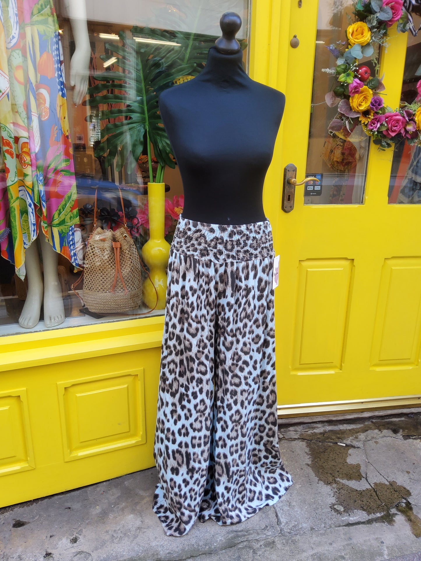 Leopard Print Elastic Wide Leg Trousers