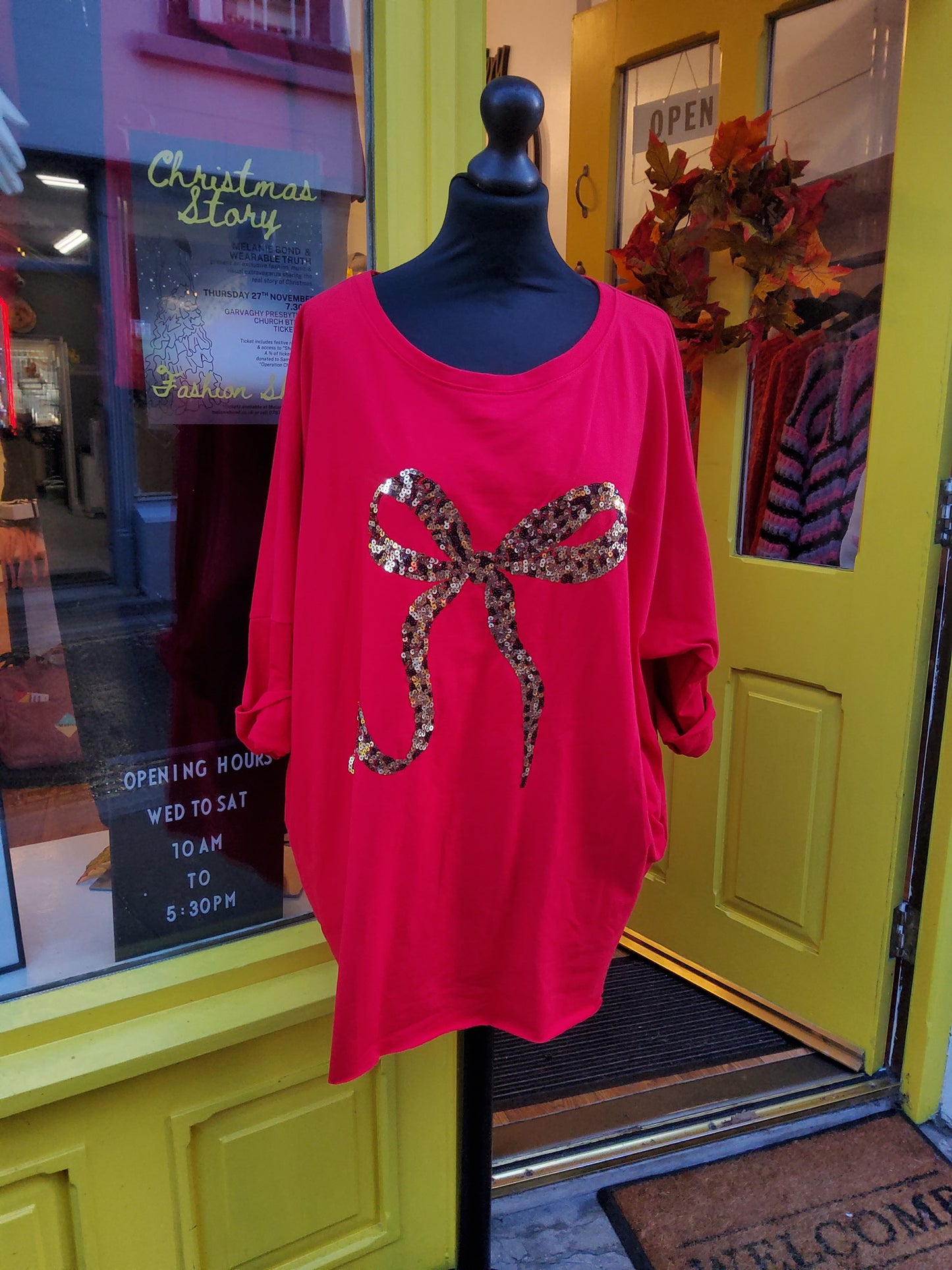 Red Sequin Bow Jumper with Pockets