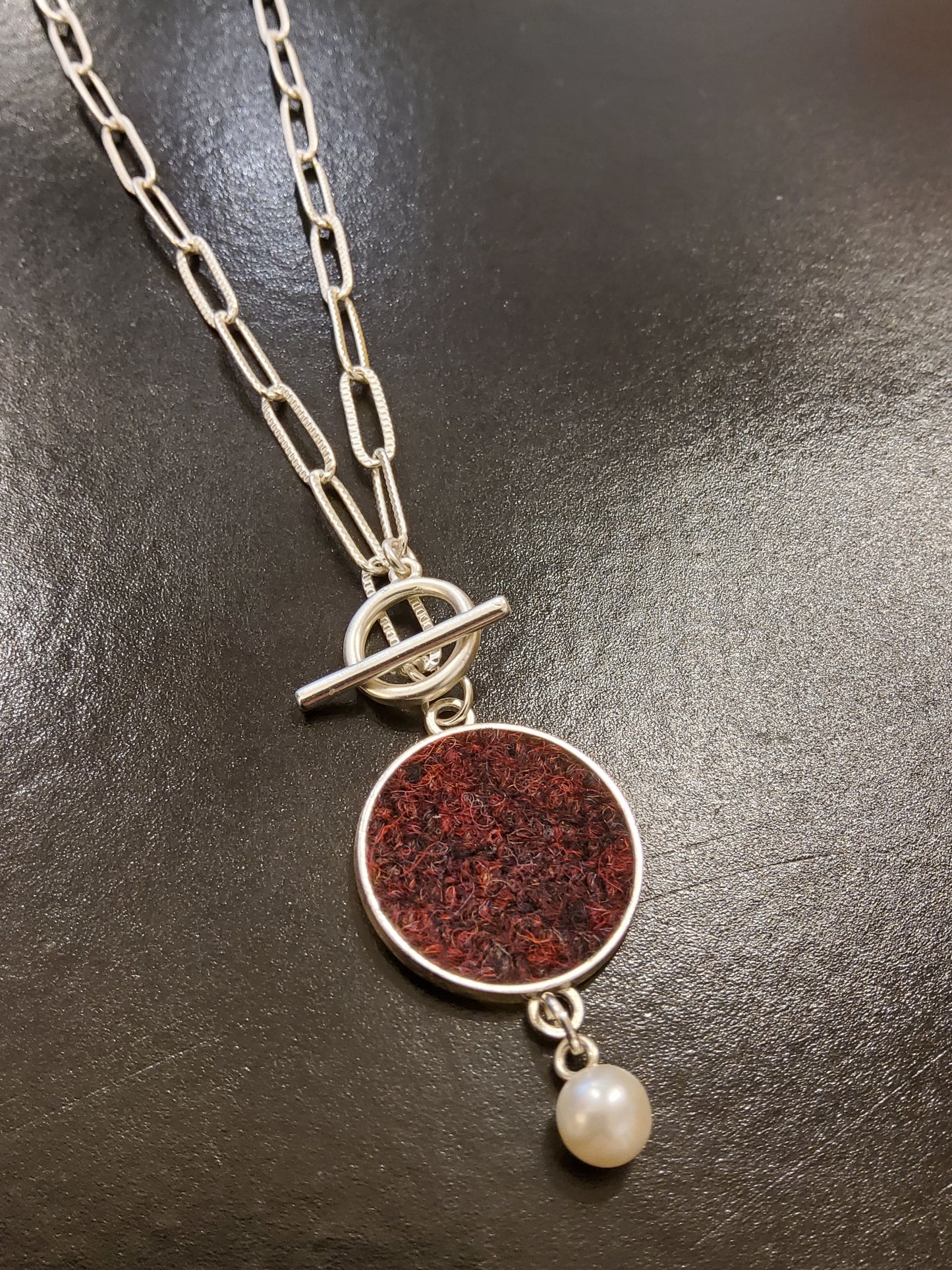 Harris Tweed necklace in burgundy blend