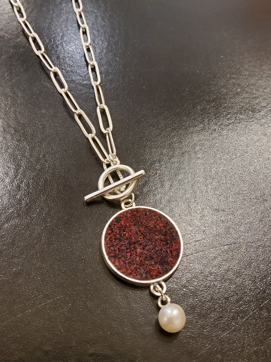 Harris Tweed necklace in burgundy blend