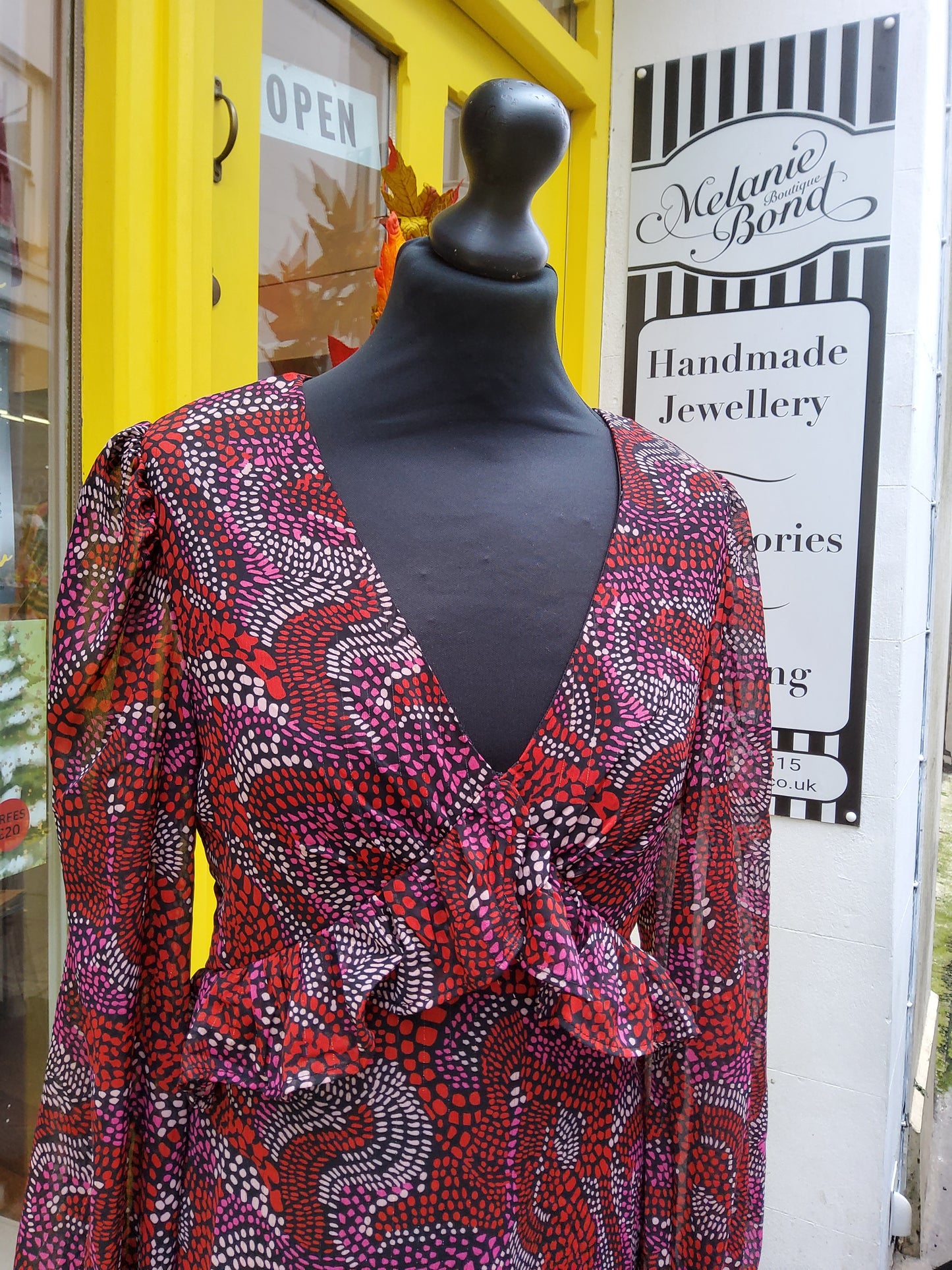 Frilled Pink Polka Dot Midi Dress