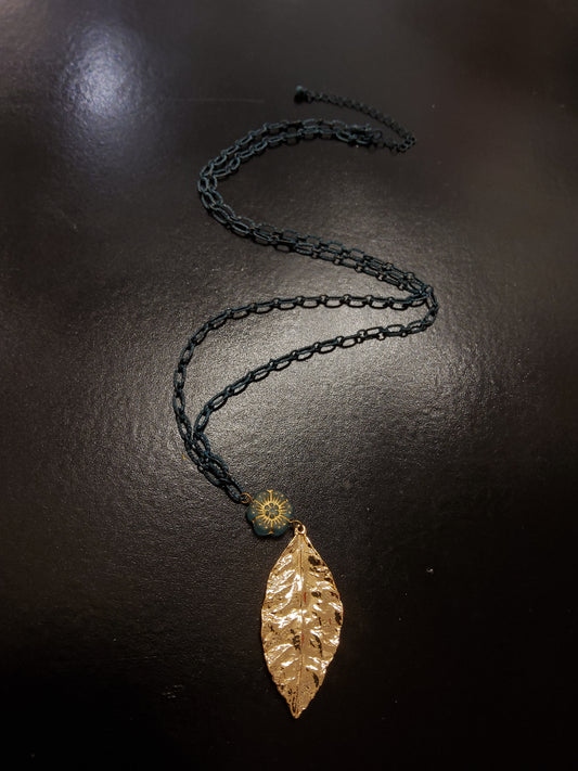 Gold Leaf Teal Necklace