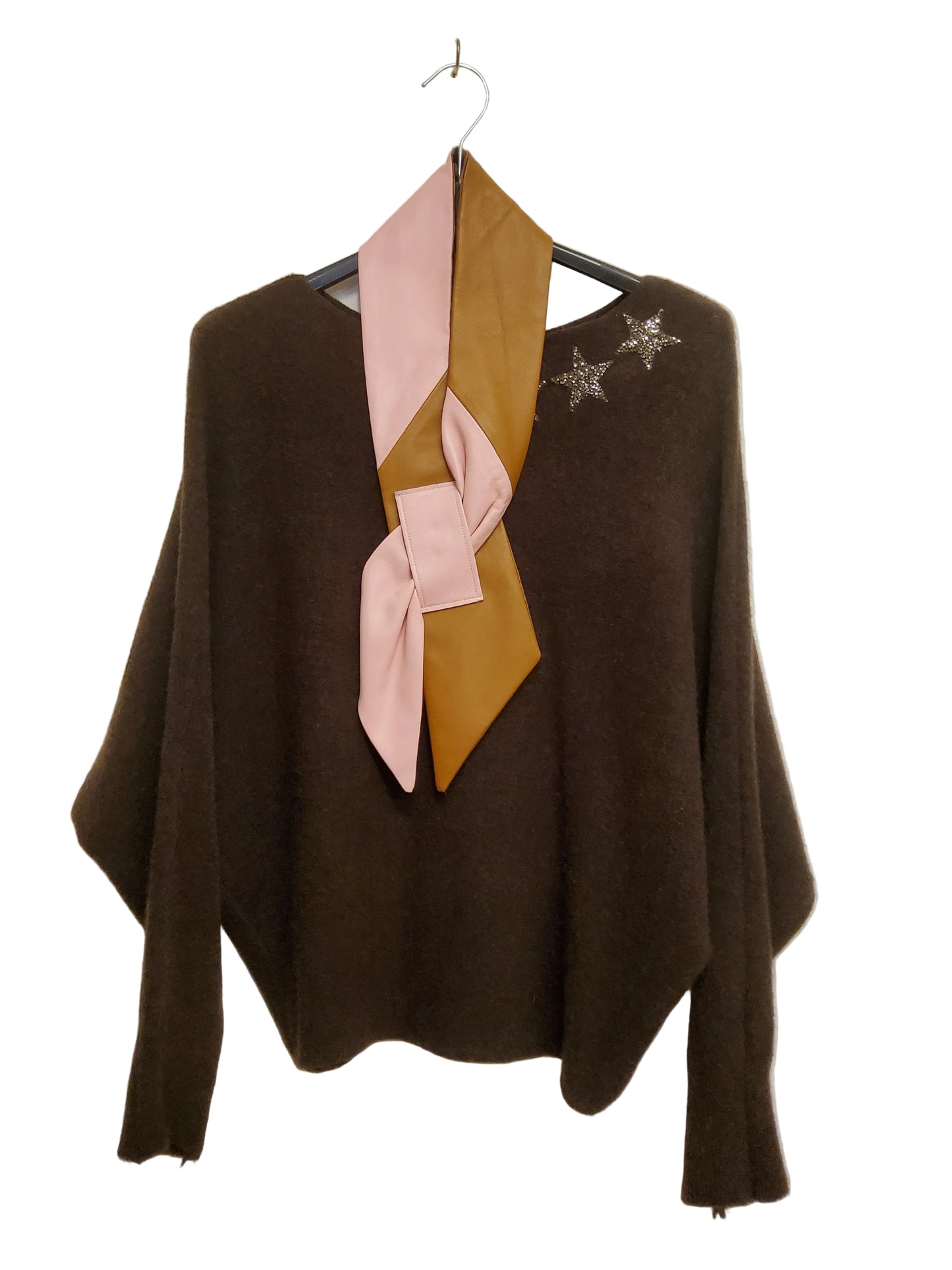 Pink and tan lamb's leather neck scarf